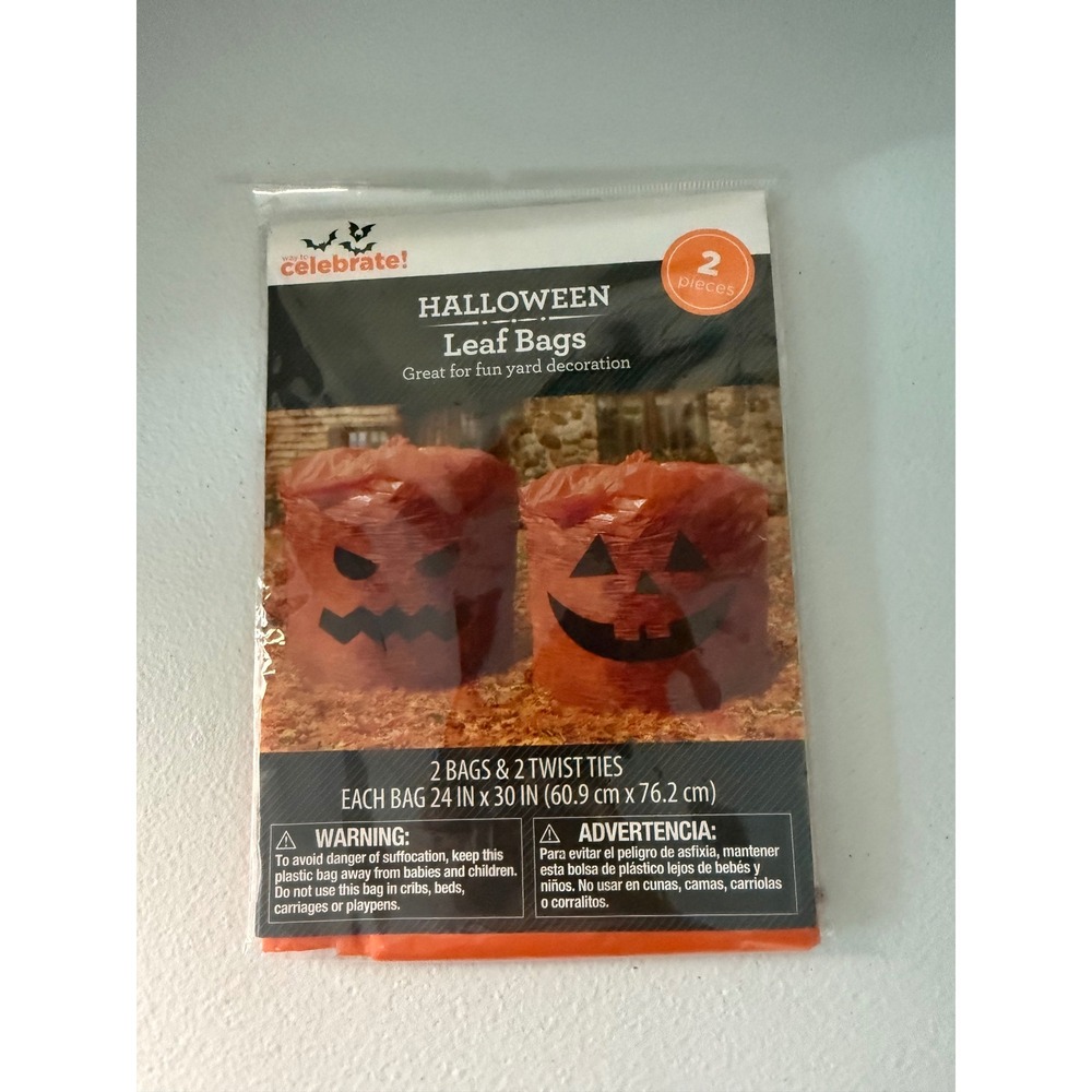 Way To Celebrate Halloween Leaf Bags 2pk Orange Pumpkin Yard Decor 24x30in